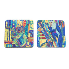 Load image into Gallery viewer, Set of 2 Rubber Coasters with Monkey and Sloth Prints - Tree Habitants | NOVICA