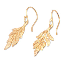 Load image into Gallery viewer, Leafy 18k Gold-Plated Brass Dangle Earrings from Bali - Palatial Forest | NOVICA