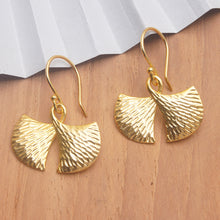 Load image into Gallery viewer, Hammered 18k Gold-Plated Brass Dangle Earrings from Bali - Golden Maiden | NOVICA
