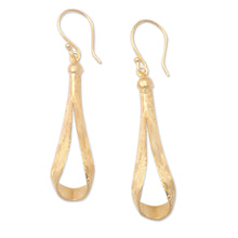 Load image into Gallery viewer, Modern 18k Gold-Plated Brass Dangle Earrings Crafted in Bali - Ligneous Glamour | NOVICA