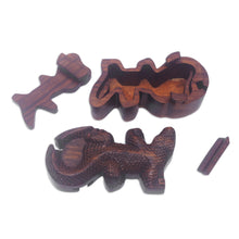 Load image into Gallery viewer, Hand-Carved Cocodrile-Themed Suar Wood Puzzle Box from Bali - Crocodile's Challenge | NOVICA