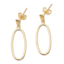 Load image into Gallery viewer, 18k Gold-Plated Brass Oval Dangle Earrings from Bali - Avant-Garde Dame | NOVICA