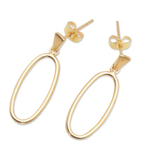 Load image into Gallery viewer, 18k Gold-Plated Brass Oval Dangle Earrings from Bali - Avant-Garde Dame | NOVICA