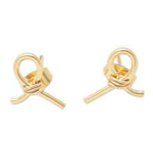 Load image into Gallery viewer, Modern 18k Gold-Plated Brass Button Earrings from Bali - Future Ribbons | NOVICA