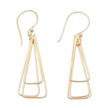 Load image into Gallery viewer, 18k Gold-Plated Brass Triangle Dangle Earrings from Bali - Pyramid Queen | NOVICA
