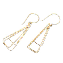Load image into Gallery viewer, 18k Gold-Plated Brass Triangle Dangle Earrings from Bali - Pyramid Queen | NOVICA