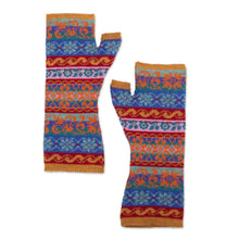Load image into Gallery viewer, Patterned 100% Baby Alpaca Fingerless Mitts Knitted in Peru - Andean Delight | NOVICA