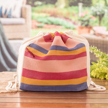 Load image into Gallery viewer, Foldable Cotton Drawstring Backpack with Colorful Stripes - Springtime | NOVICA