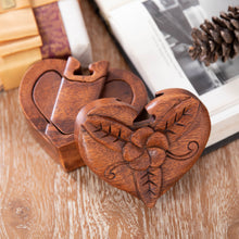 Load image into Gallery viewer, Hand-Carved Floral Brown Suar Wood Puzzle Box from Bali - Frangipani Challenge | NOVICA