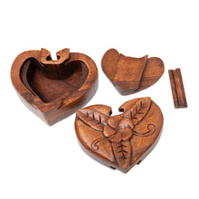 Load image into Gallery viewer, Hand-Carved Floral Brown Suar Wood Puzzle Box from Bali - Frangipani Challenge | NOVICA