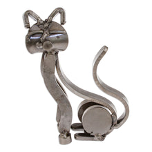 Load image into Gallery viewer, Eco-Friedly Cat-Themed Upcycled Metal Sculpture from Mexico - Little Feline | NOVICA