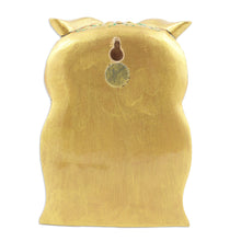 Load image into Gallery viewer, Traditional Jali Kadam Wood Magnet of a Golden Owl - Majestic Sage | NOVICA