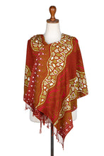 Load image into Gallery viewer, Warm-Toned Handcrafted Batik Rayon Shawl from Java - Shore Sunset | NOVICA