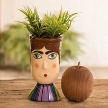 Load image into Gallery viewer, Hand-Painted Striped Ceramic Flower Pot from Guatemala - San Felipe's Giant | NOVICA
