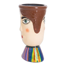 Load image into Gallery viewer, Hand-Painted Striped Ceramic Flower Pot from Guatemala - San Felipe's Giant | NOVICA