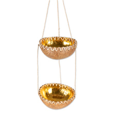 Load image into Gallery viewer, Handcrafted Coconut Shell Hanging Planter in a Natural Hue - Natural Prosperity | NOVICA