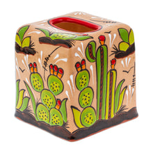 Load image into Gallery viewer, Cactus-Themed Handcrafted Talavera Ceramic Tissue Box Cover - Cactus Convenience | NOVICA