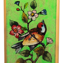 Load image into Gallery viewer, Bird-Themed Reverse-Painted Wood Pen Holder in Green - Spring Prairies | NOVICA