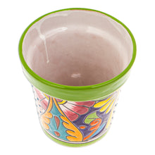 Load image into Gallery viewer, Talavera Kiwi Ceramic Flower Pot with Hacienda-Themed Motifs - Kiwi Elysium | NOVICA