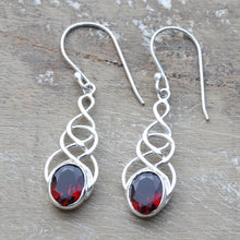 Load image into Gallery viewer, Sterling Silver Dangle Earrings with Garnet Gemstones - Red Flair | NOVICA