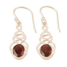 Load image into Gallery viewer, Sterling Silver Dangle Earrings with Garnet Gemstones - Red Flair | NOVICA
