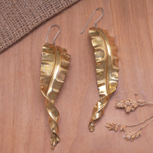 Load image into Gallery viewer, Leafy-Themed Brass Dangle Earrings in a High Polish Finish - Summer Foliage | NOVICA