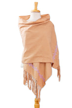 Load image into Gallery viewer, Pink Embroidered Cotton Shawl in a Solid Caramel Hue - Empress's Pink Spirit | NOVICA