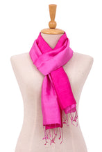 Load image into Gallery viewer, Sugar Plum and Magenta Silk Wrap Scarf with Fringes - Plum Encounter | NOVICA