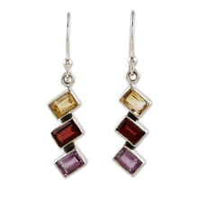 Load image into Gallery viewer, Geometric Multi-Gemstone Dangle Earrings Totaling 3 Carats - Dazzling Ladders | NOVICA