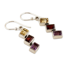 Load image into Gallery viewer, Geometric Multi-Gemstone Dangle Earrings Totaling 3 Carats - Dazzling Ladders | NOVICA