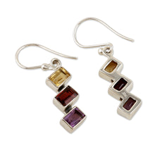 Load image into Gallery viewer, Geometric Multi-Gemstone Dangle Earrings Totaling 3 Carats - Dazzling Ladders | NOVICA