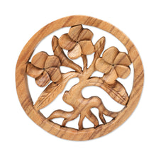 Load image into Gallery viewer, Hand-Carved Frangipani-Themed Suar Wood Relief Panel - Little Frangipani | NOVICA