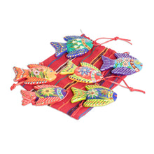 Load image into Gallery viewer, Set of 6 Fish-Themed Hand-Painted Colorful Ceramic Ornaments - Marine Celebration | NOVICA