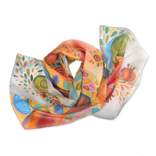 Load image into Gallery viewer, Hand-Painted Pomegranate-Themed Light Blue Silk Scarf - Pomegranate Heaven | NOVICA