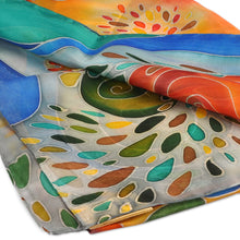 Load image into Gallery viewer, Hand-Painted Pomegranate-Themed Light Blue Silk Scarf - Pomegranate Heaven | NOVICA