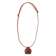 Load image into Gallery viewer, Leather Choker Necklace with Wooden Armenian Pendant - Armenian Daisy | NOVICA