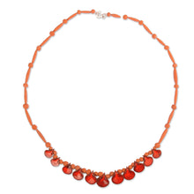 Load image into Gallery viewer, Hand-Painted Ceramic Beaded Droplet Necklace in Red & Orange - Flaming Droplets | NOVICA
