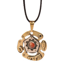 Load image into Gallery viewer, Brass and Sterling Silver Pendant Necklace with Carnelian - Sun over Armenia | NOVICA