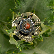 Load image into Gallery viewer, Brass and Sterling Silver Pendant Necklace with Carnelian - Sun over Armenia | NOVICA