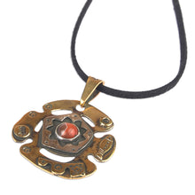 Load image into Gallery viewer, Brass and Sterling Silver Pendant Necklace with Carnelian - Sun over Armenia | NOVICA