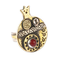 Load image into Gallery viewer, Pomegranate-Shaped Brass Cocktail Ring with Carnelian Gem - Pomegranate Amulet | NOVICA