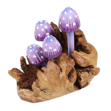 Load image into Gallery viewer, Purple Hand-Painted Jempinis and Benalu Wood Sculpture - Wood Fantasy | NOVICA