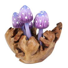 Load image into Gallery viewer, Purple Hand-Painted Jempinis and Benalu Wood Sculpture - Wood Fantasy | NOVICA