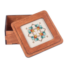 Load image into Gallery viewer, Handmade Wood Jewelry Box Topped by Cotton Embroidered Motif - Charming Lotus | NOVICA