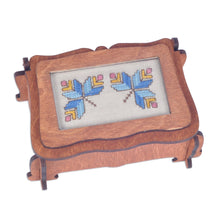 Load image into Gallery viewer, Handmade Wood Jewelry Box Topped by Lovely Embroidered Motif - Blue Butterflies | NOVICA