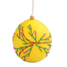 Load image into Gallery viewer, Handcrafted Floral Embroidered Wool Egg Ornament in Yellow - Sunshine Fruit | NOVICA