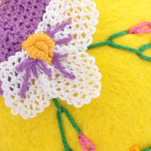 Load image into Gallery viewer, Handcrafted Floral Embroidered Wool Egg Ornament in Yellow - Sunshine Fruit | NOVICA