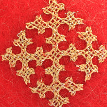 Load image into Gallery viewer, Handcrafted Embroidered Wool Egg Ornament in Red and Golden - Marash's Fruit | NOVICA