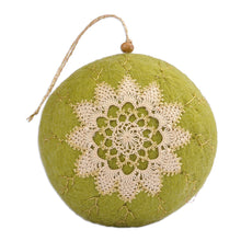 Load image into Gallery viewer, Floral Green Wool Felt Ornament with Embroidered Motifs - Armenia Gardens | NOVICA