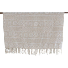 Load image into Gallery viewer, Snowflake-Patterned Champagne and Snow White Cotton Throw - Champagne Snowflakes | NOVICA